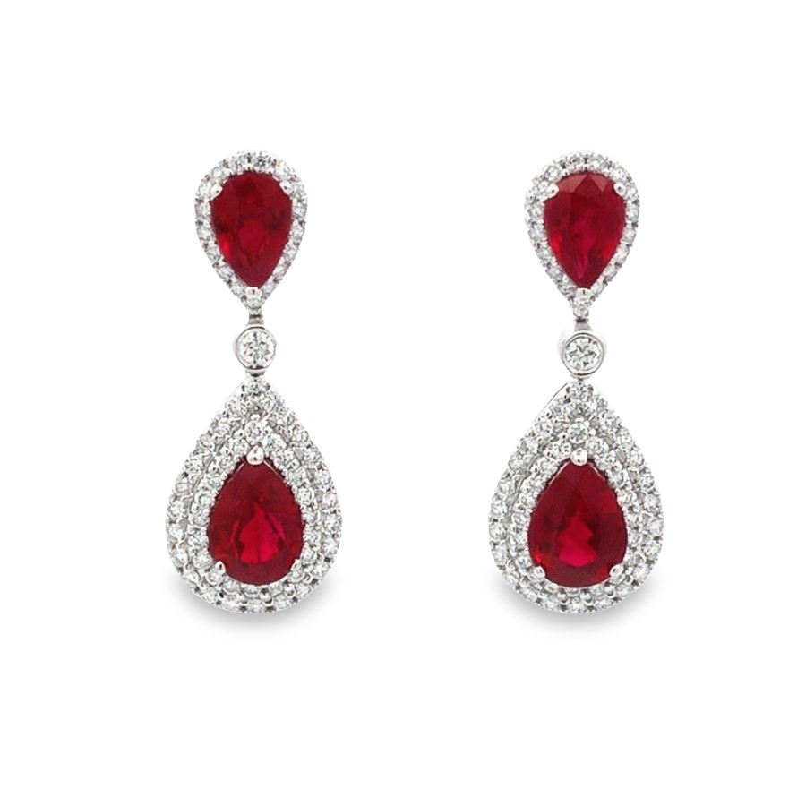 18K White Gold Ruby and Diamond Earrings