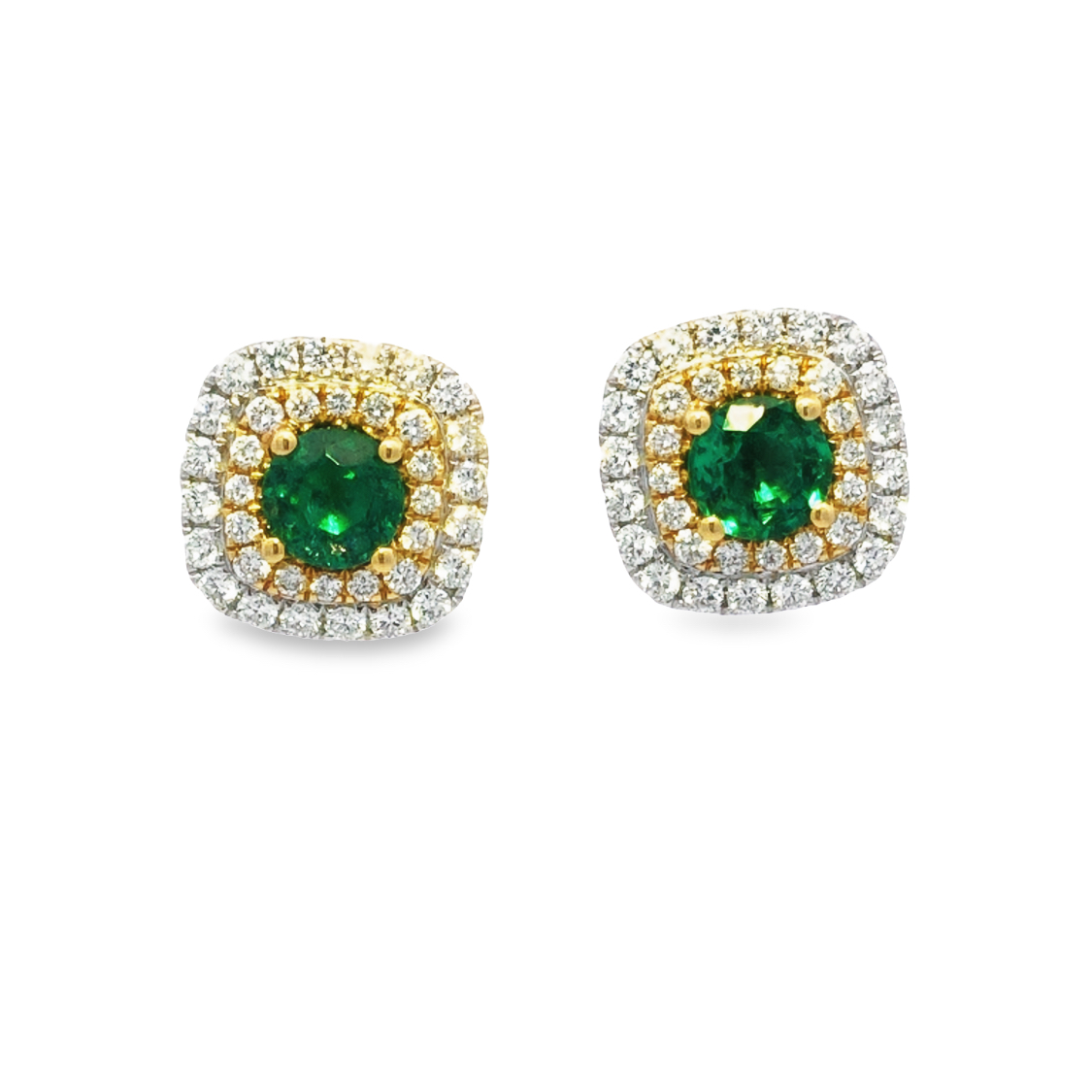 18K White and Yellow Gold Emearld and Diamond Earrings