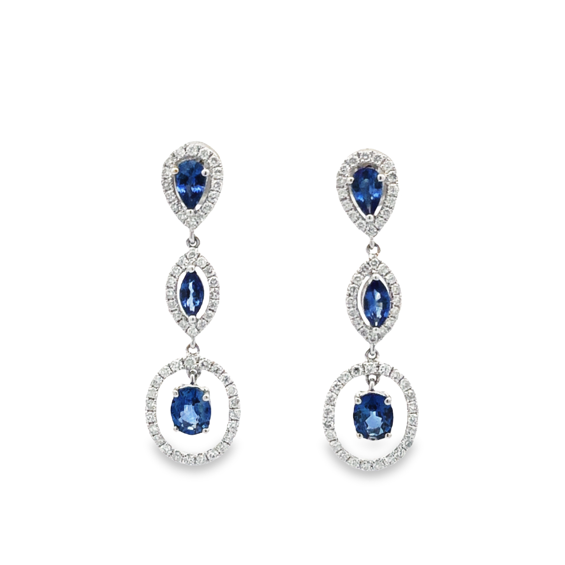 18K White Gold Sapphire and Diamond Dangling Earrings