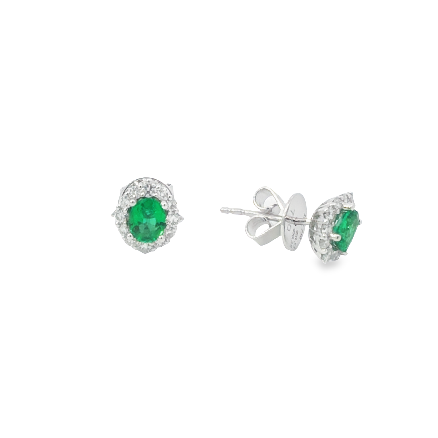 18K White Gold Emerald and Diamond Halo Earrings with 2 Oval Emeralds