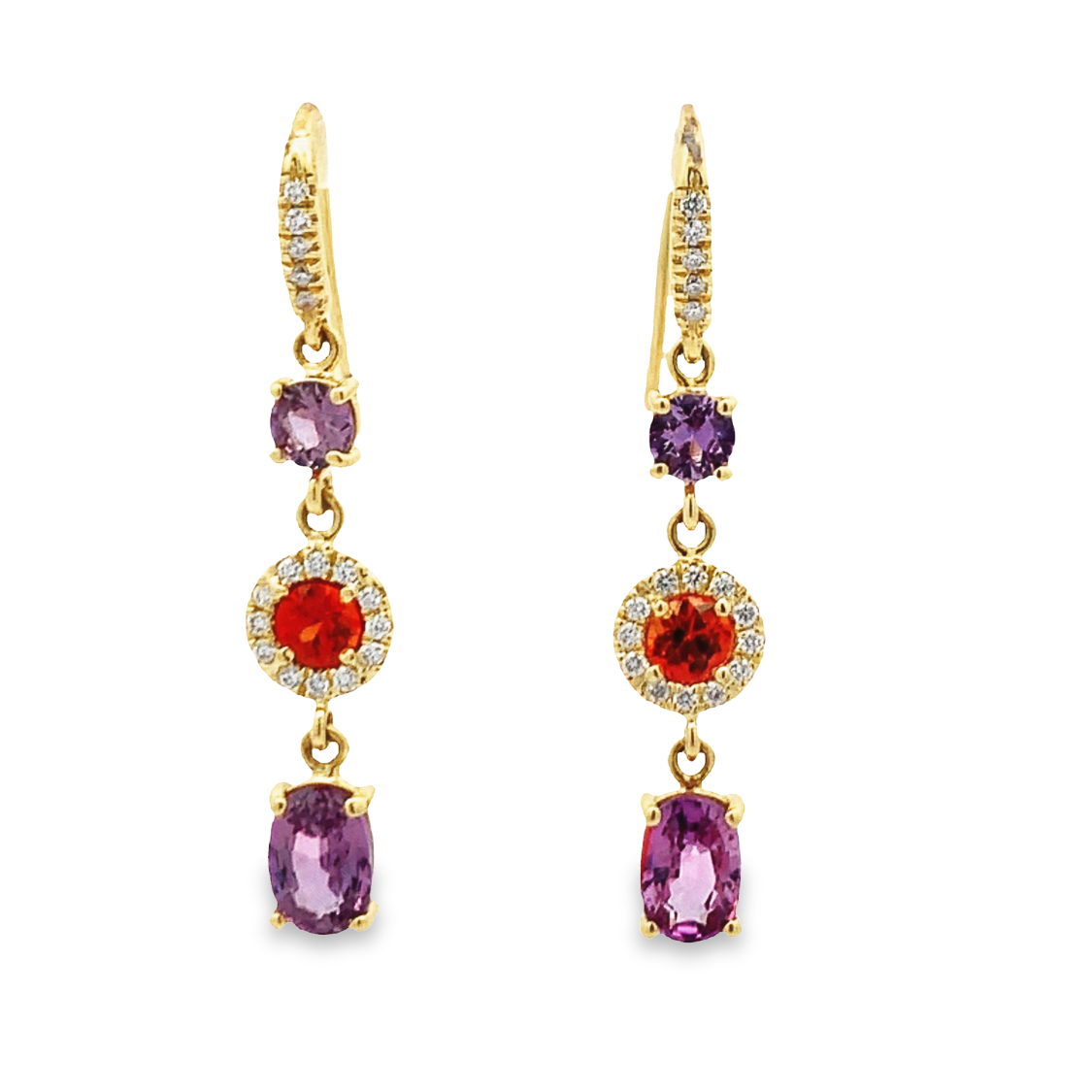 Lauren K 18K Yellow Gold Orange and Pink Sapphire Dangling Earrings