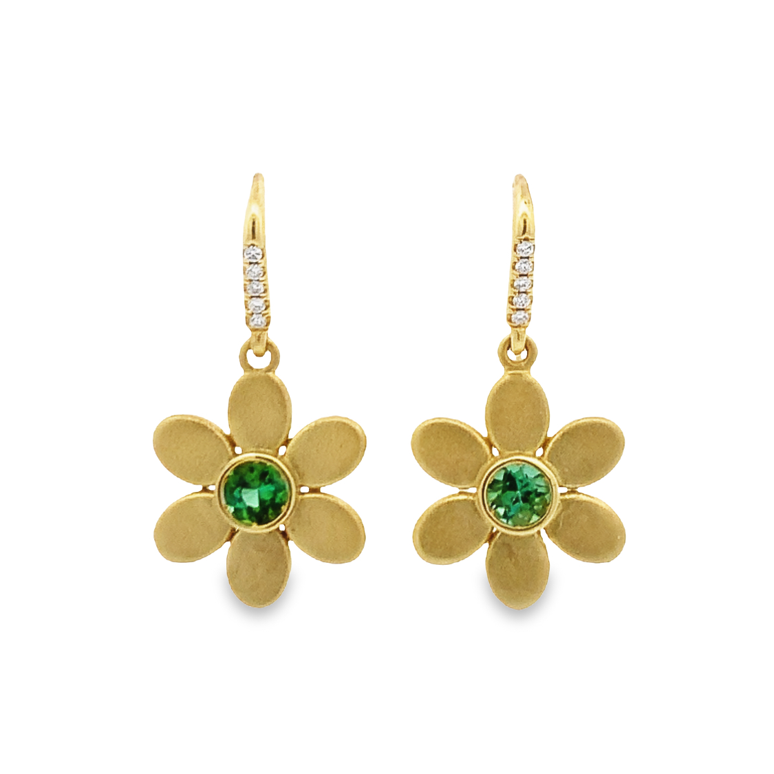 Lauren K 18K Yellow Gold Green Tourmaline Daisy Earrings