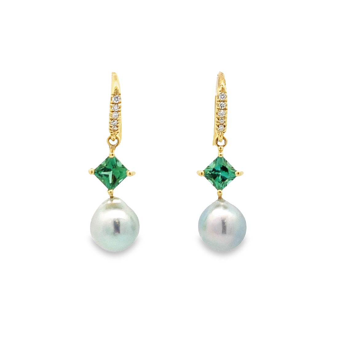 Lauren K 18K Yellow Gold Green Tourmaline and Blue Akoya Pearl Earrings
