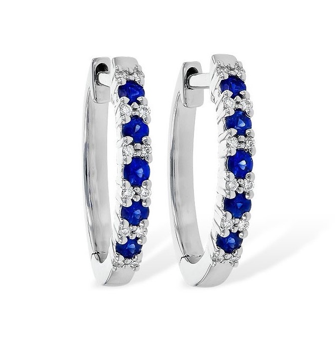 Allison Kaufman 14K White Gold Sapphire and Diamond Oval Hoop Earrings