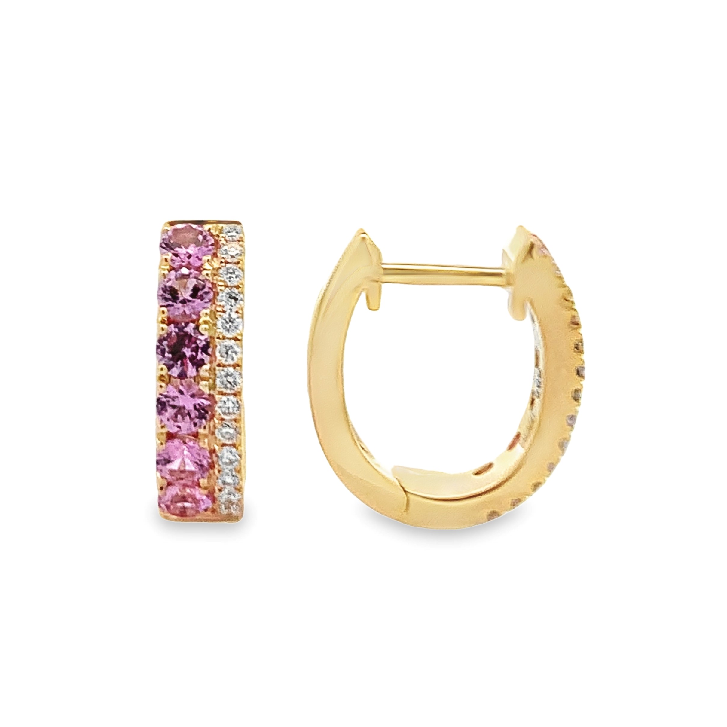 Frederic Sage 14K Yellow Gold Pink Sapphire and Diamond Huggie Earrings