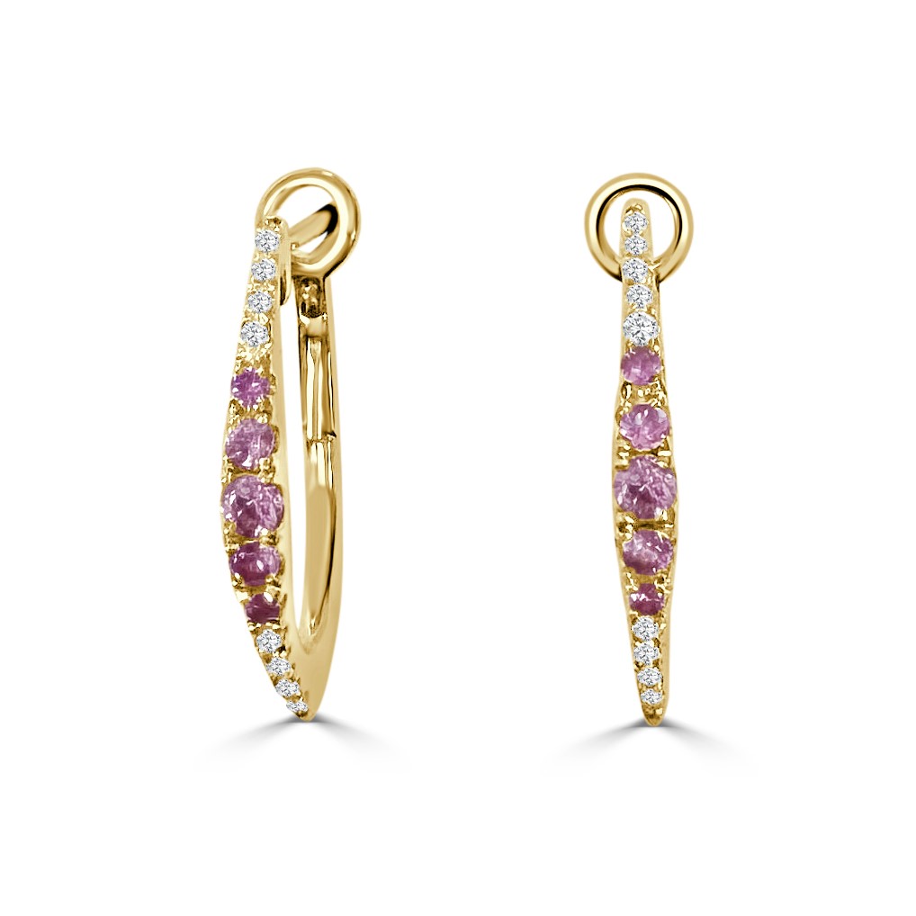 Frederic Sage 14K Yellow Gold Pink Sapphire and Diamond Marquise-Shaped Hoop Earrings