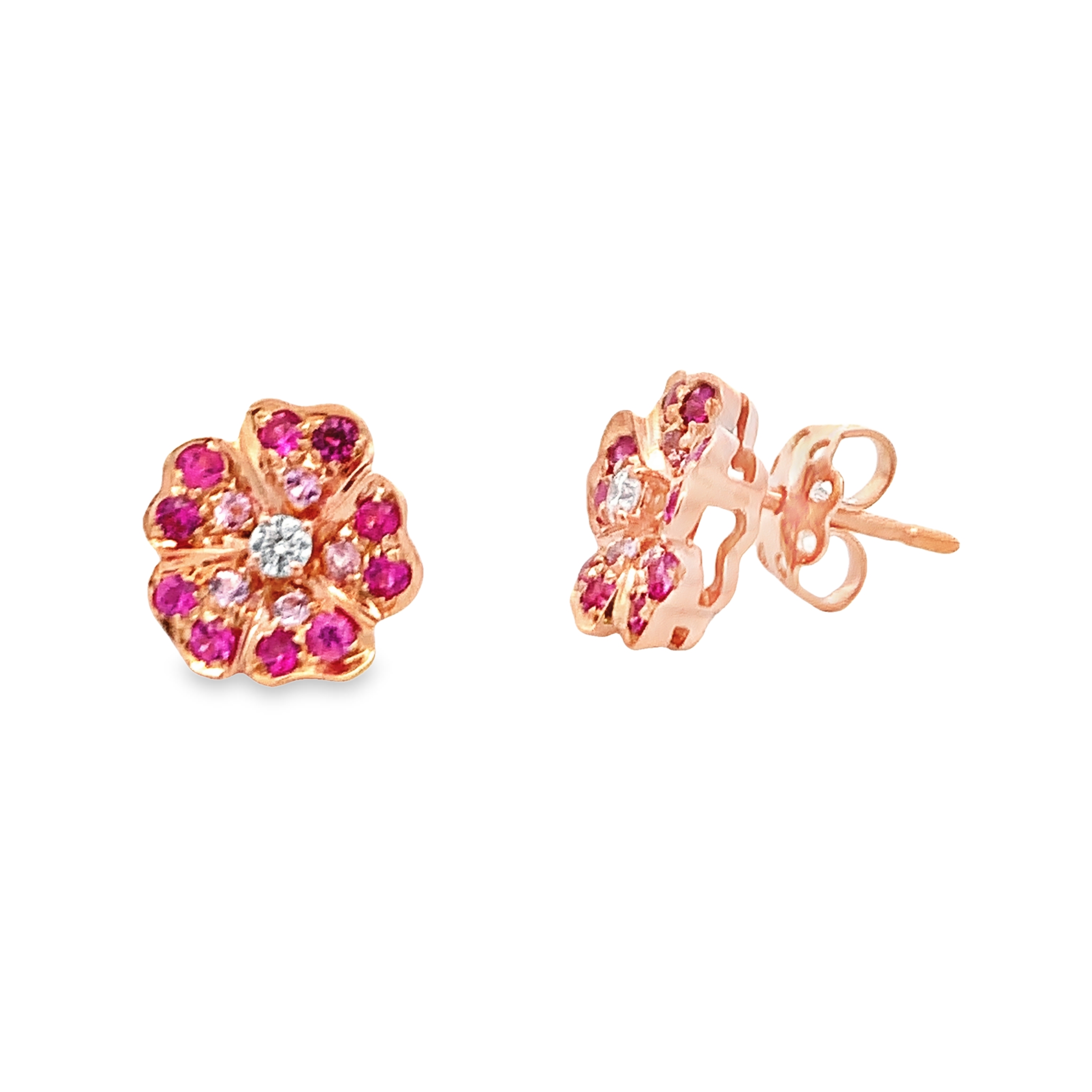 Leo Pizzo 18K Rose Gold Pink Sapphire Flower Earrings