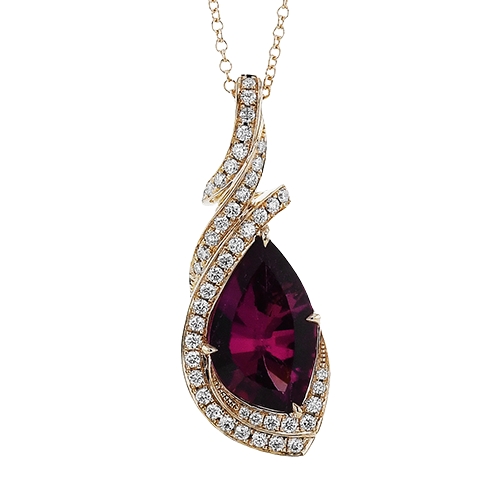 Simon G 18K Rose Gold Pendant with 1 Rubellite 2.16 Cts & 46 Round Diamond 0.27 Tcw G-H VS2-SI1