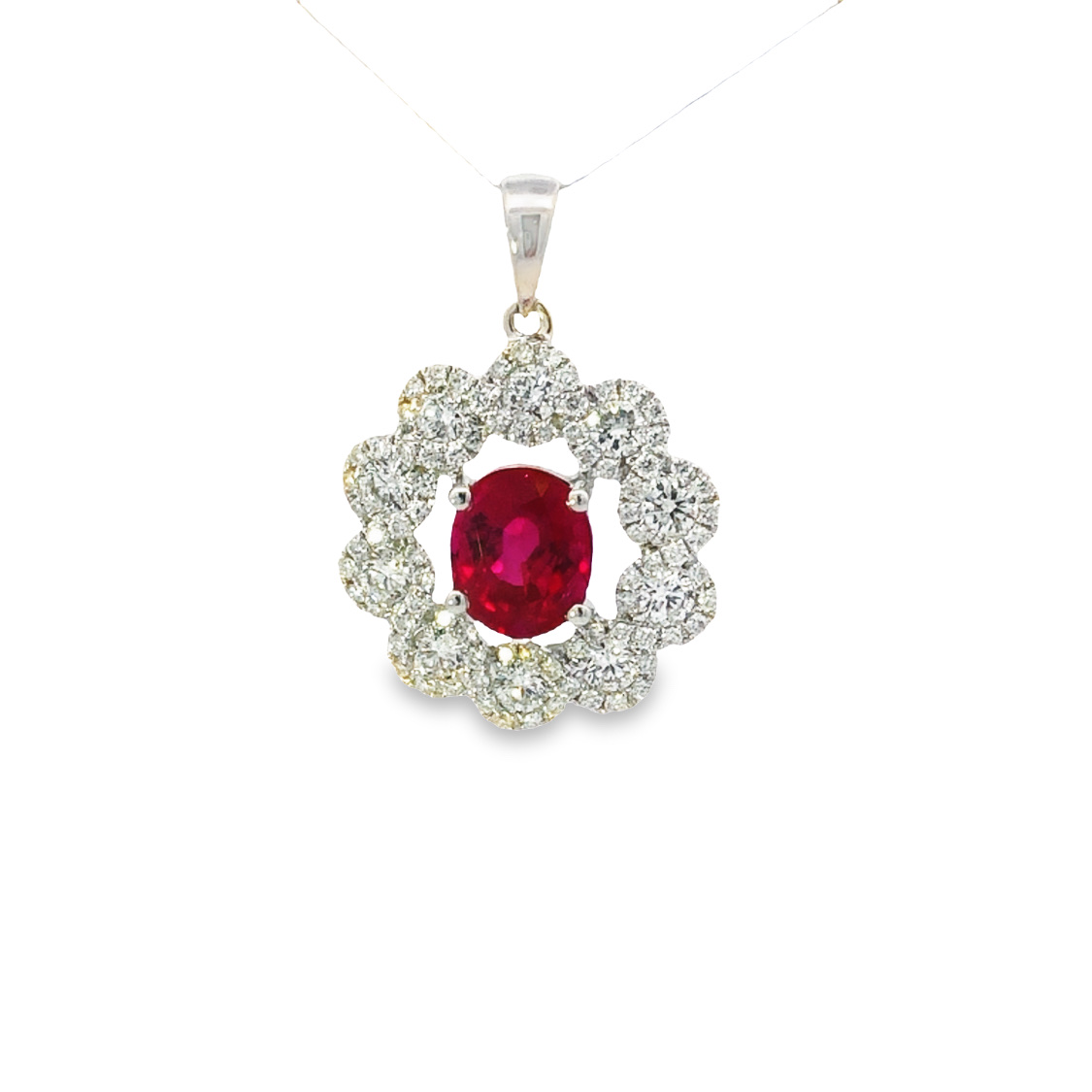 18K White Gold Ruby and Diamond Pendant