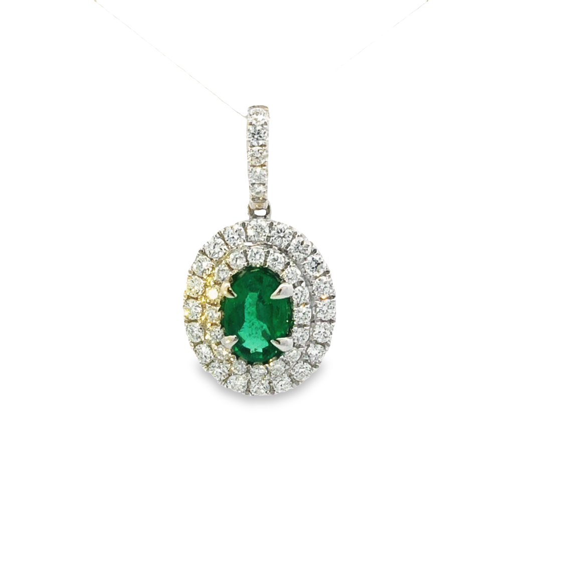 18K White Gold Emerald and Diamond Pendant