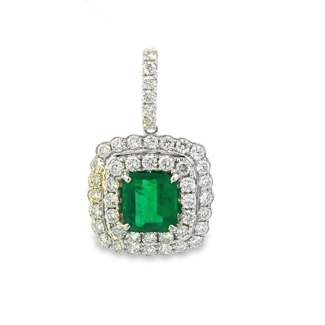 18K White Gold Emerald and Diamond Pendant