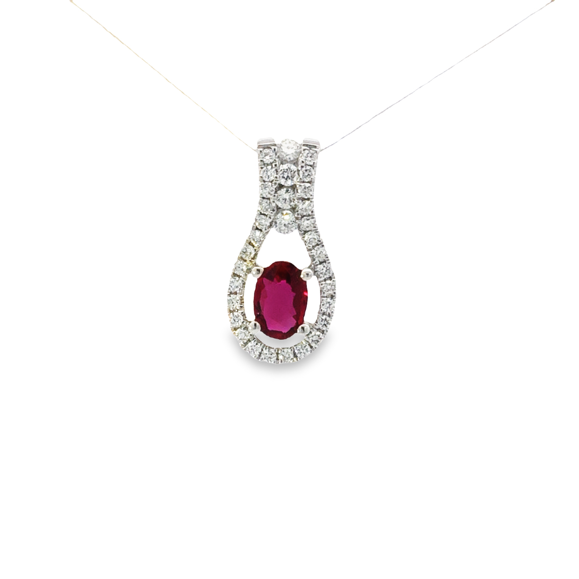 18K White Gold Ruby and Diamond Pendant