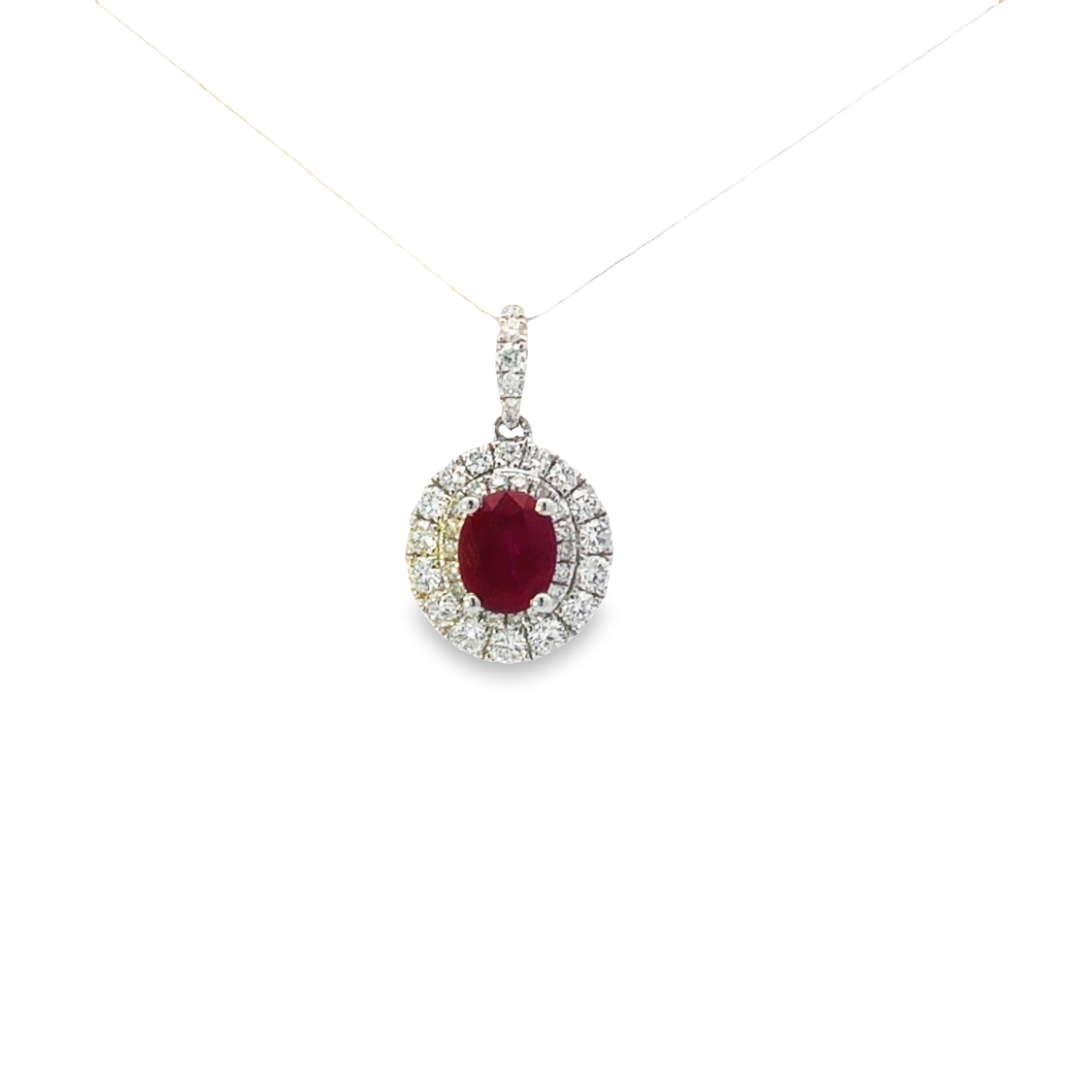 18K White Gold Ruby and Diamond Pendant