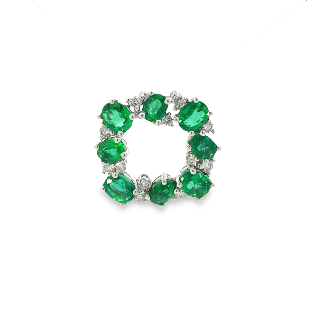 18K White Gold Emerald and Diamond Pendant