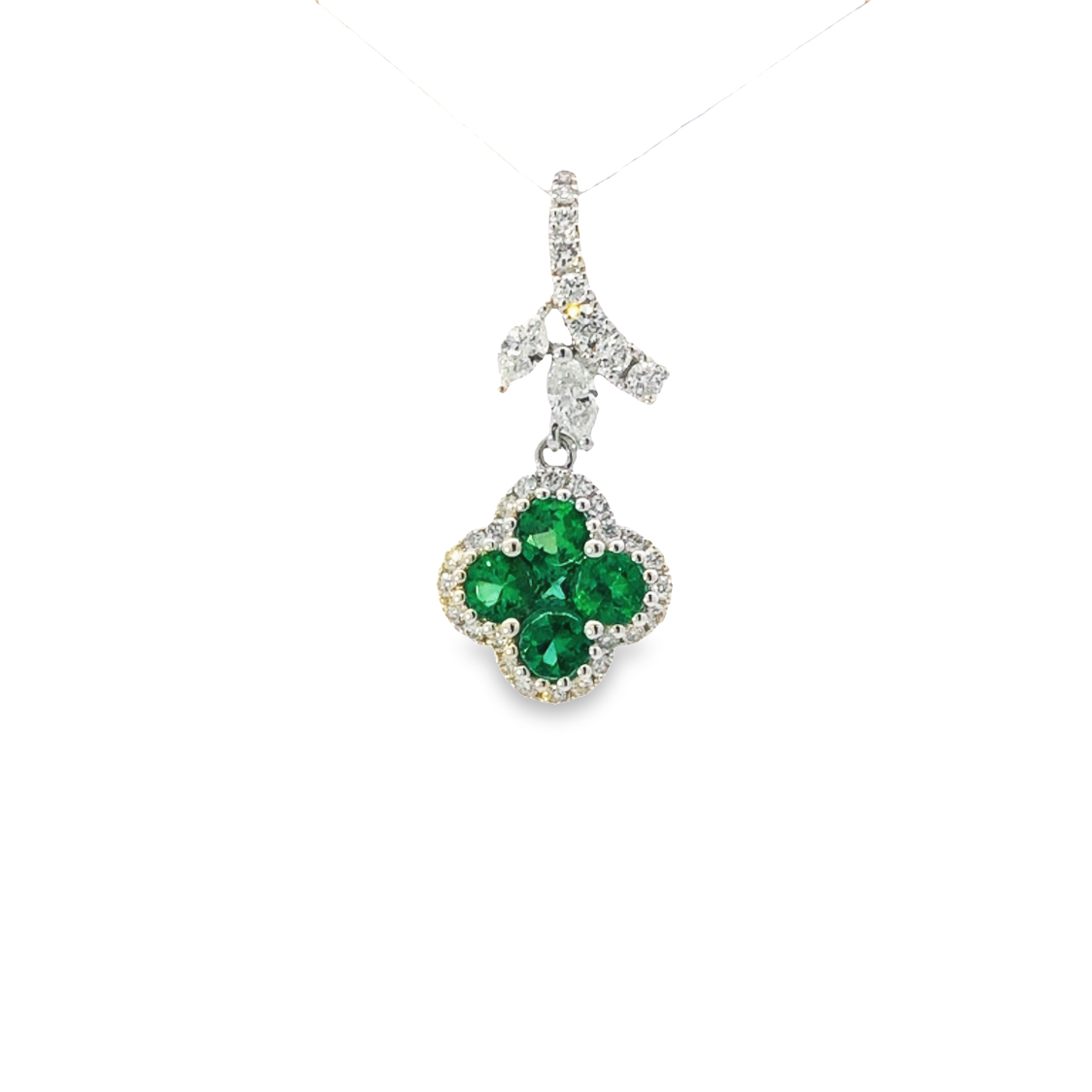 18K White Gold Emerald and Diamond Pendant