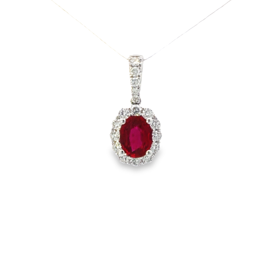 18K White Gold Ruby and Diamond Pendant