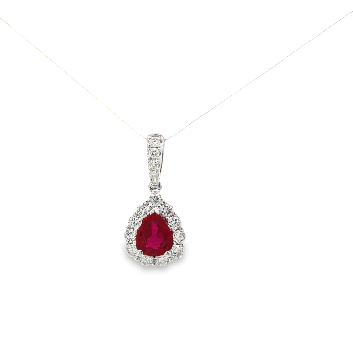 18K White Gold Ruby and Diamond Pendant