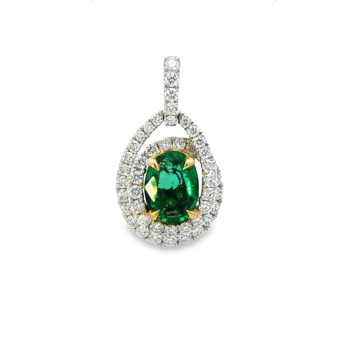 18K White and Yellow Gold Emerald and Diamond Pendant