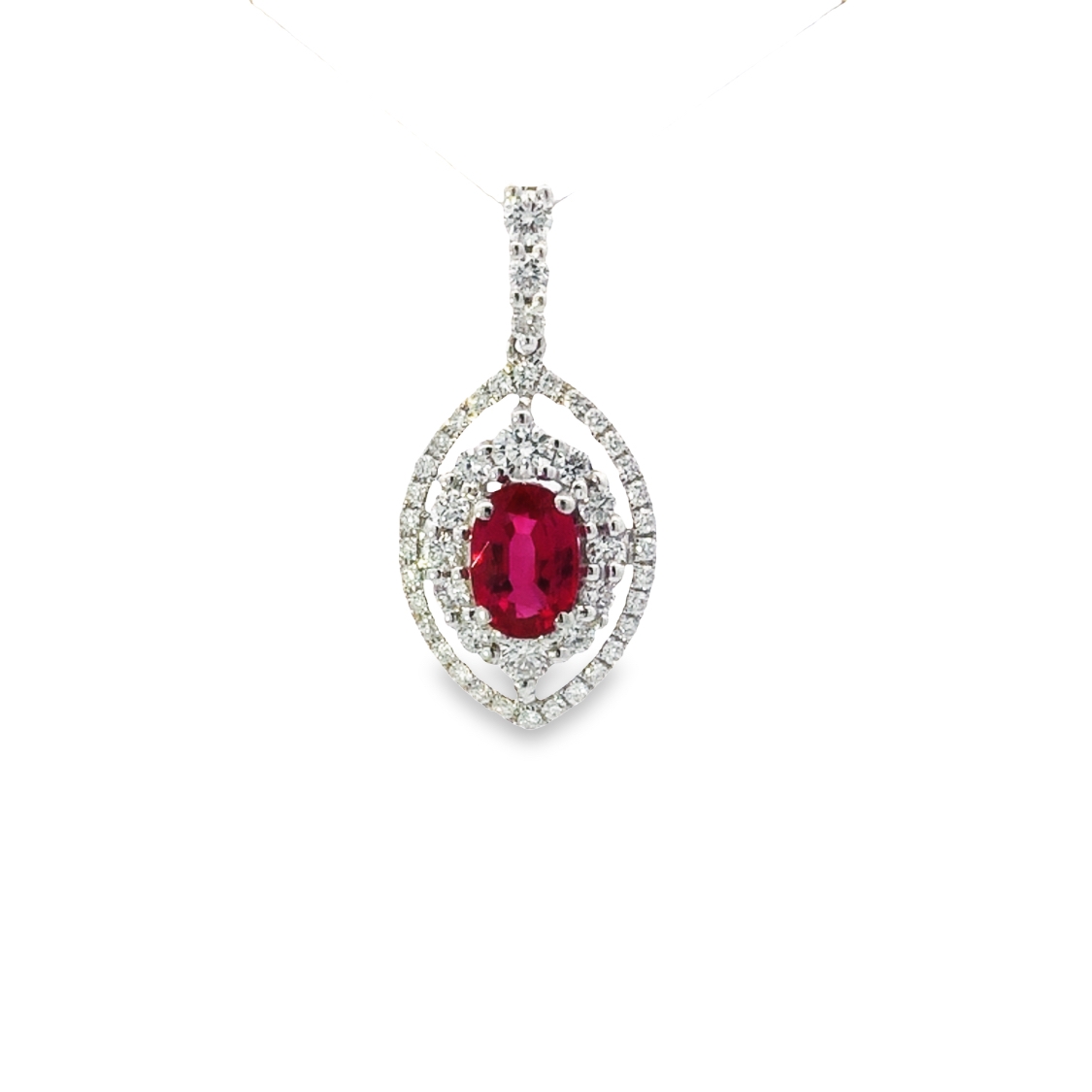 18K White Gold Ruby and Diamond Pendant