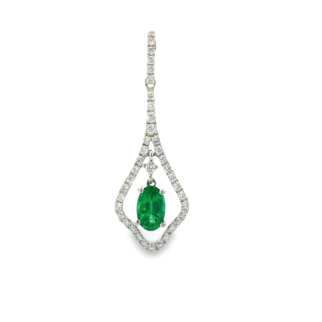 18K White Gold Emerald and Diamond Pendant