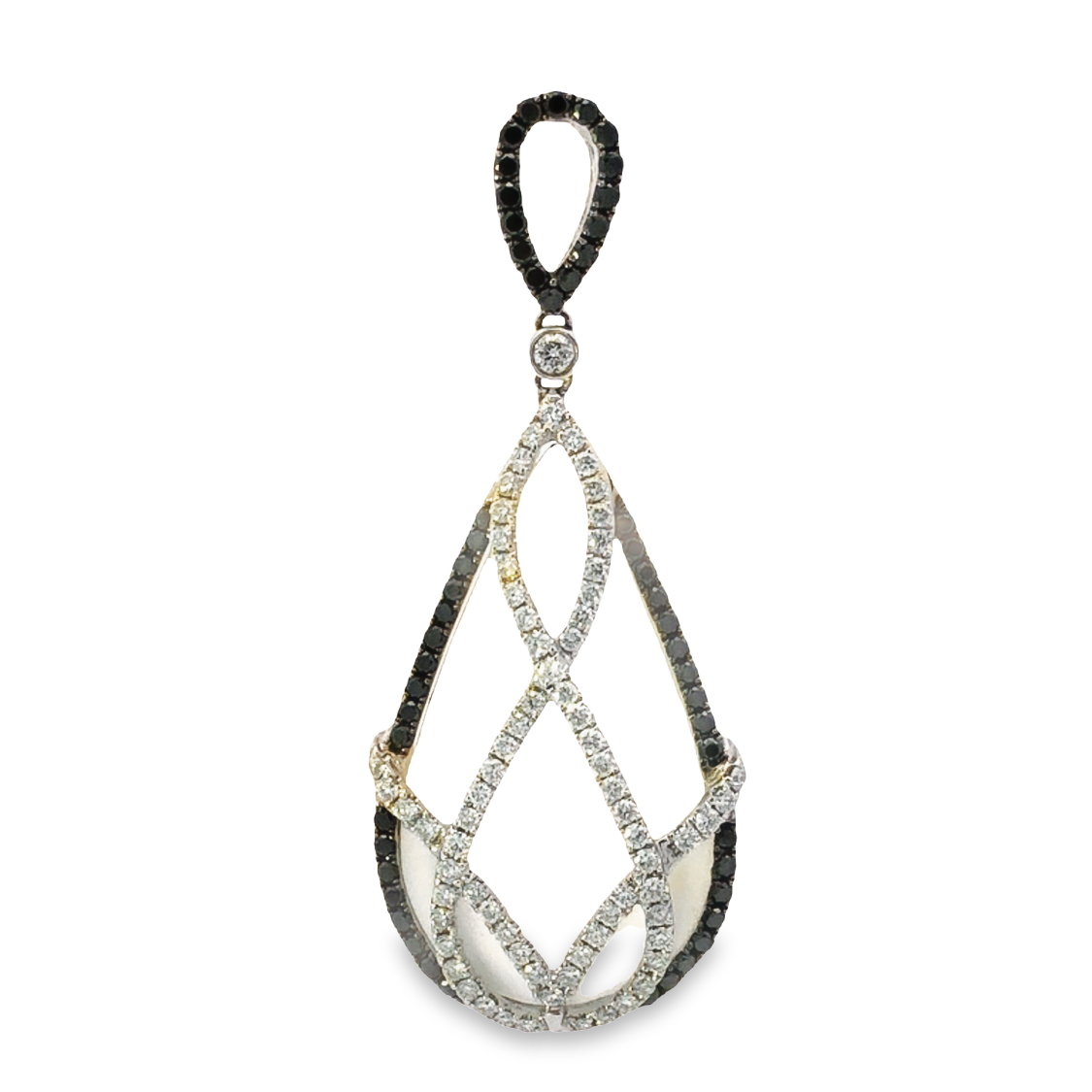 18K White Gold White Crystal and Diamond Drop Pendant