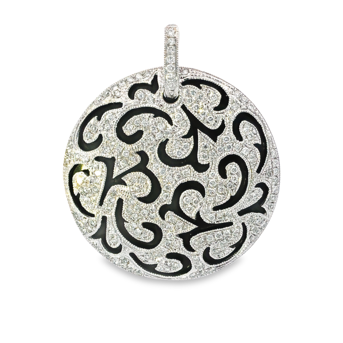 18K White Gold Onyx and Diamond Pendant