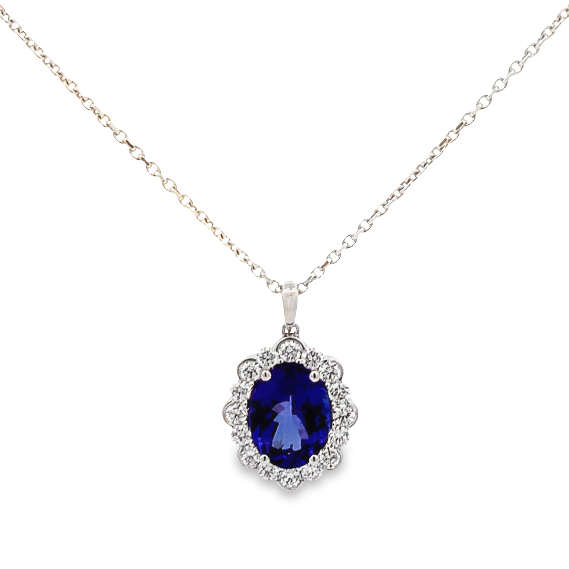 18K White Gold Tanzanite and Diamond Pendant Necklace