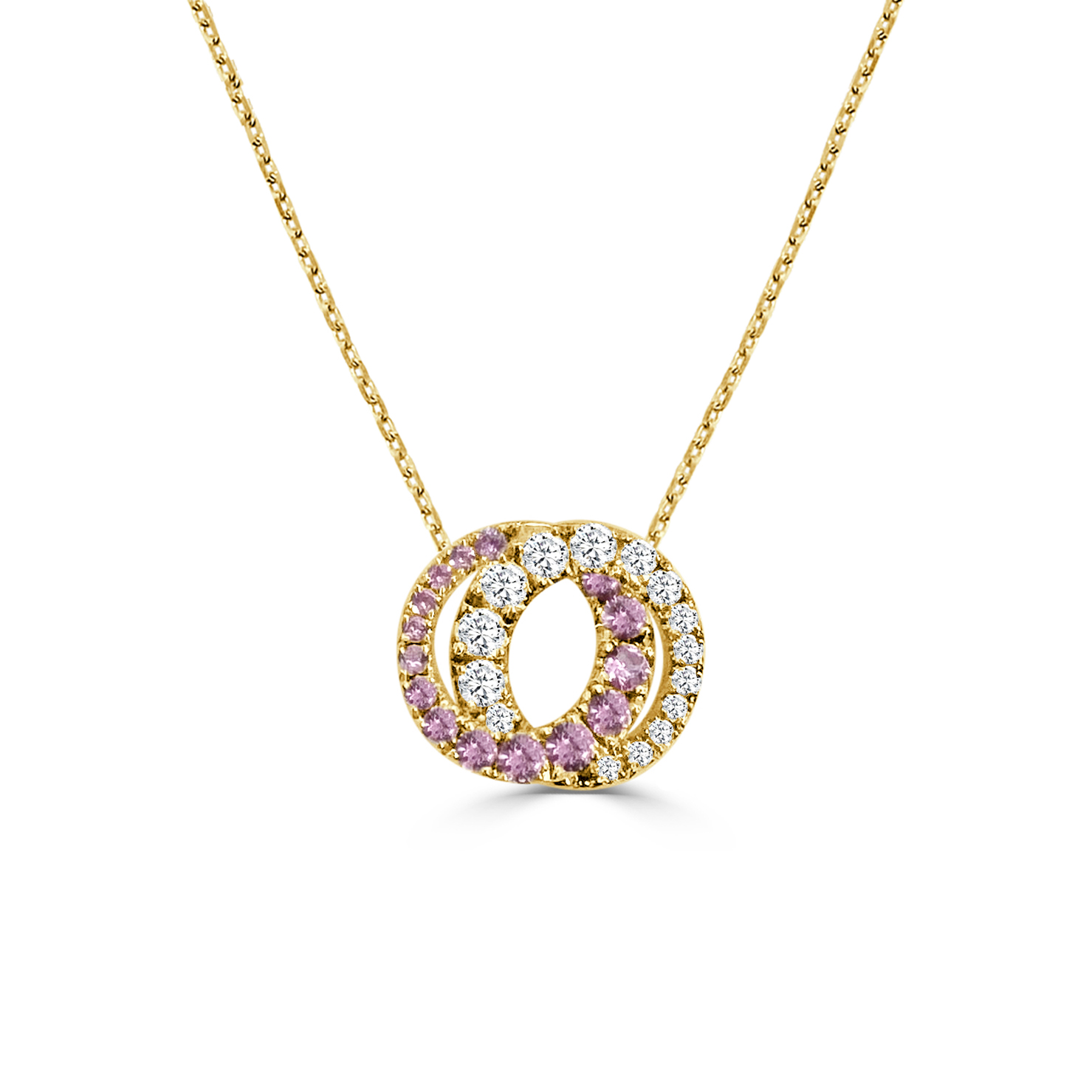 Frederic Sage 14K Yellow Gold Pink Sapphireand Diamond Interlocking Circle Pendant Necklace