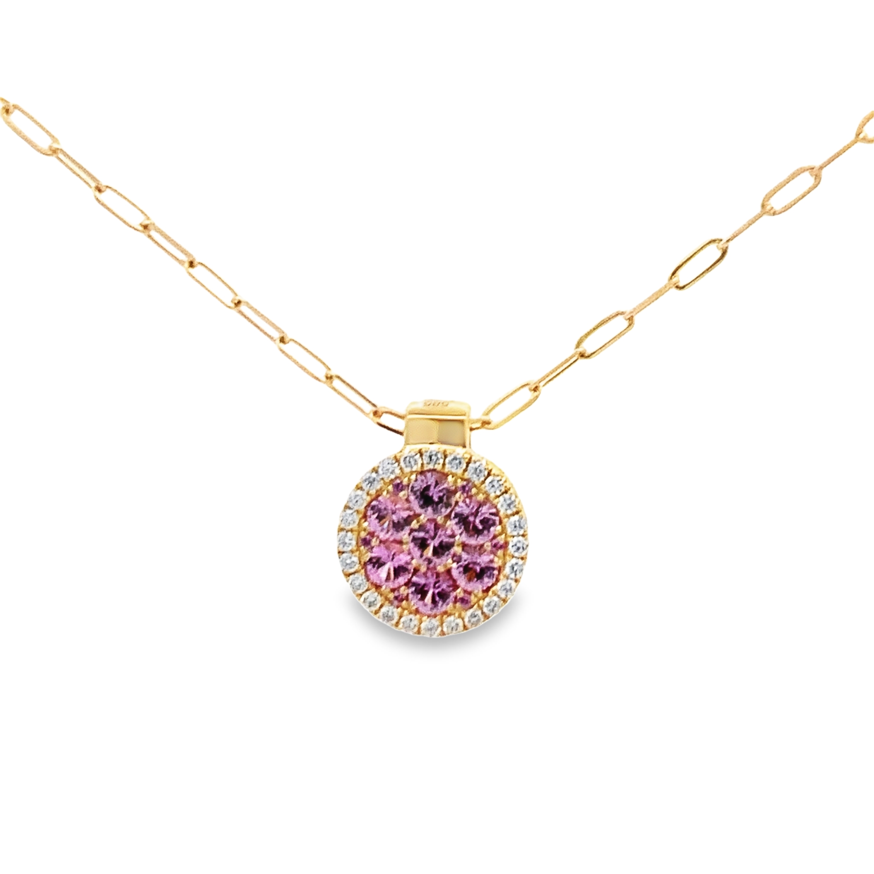 Frederic Sage 14K Yellow Gold Pink Sapphire Circle Pendant Necklace