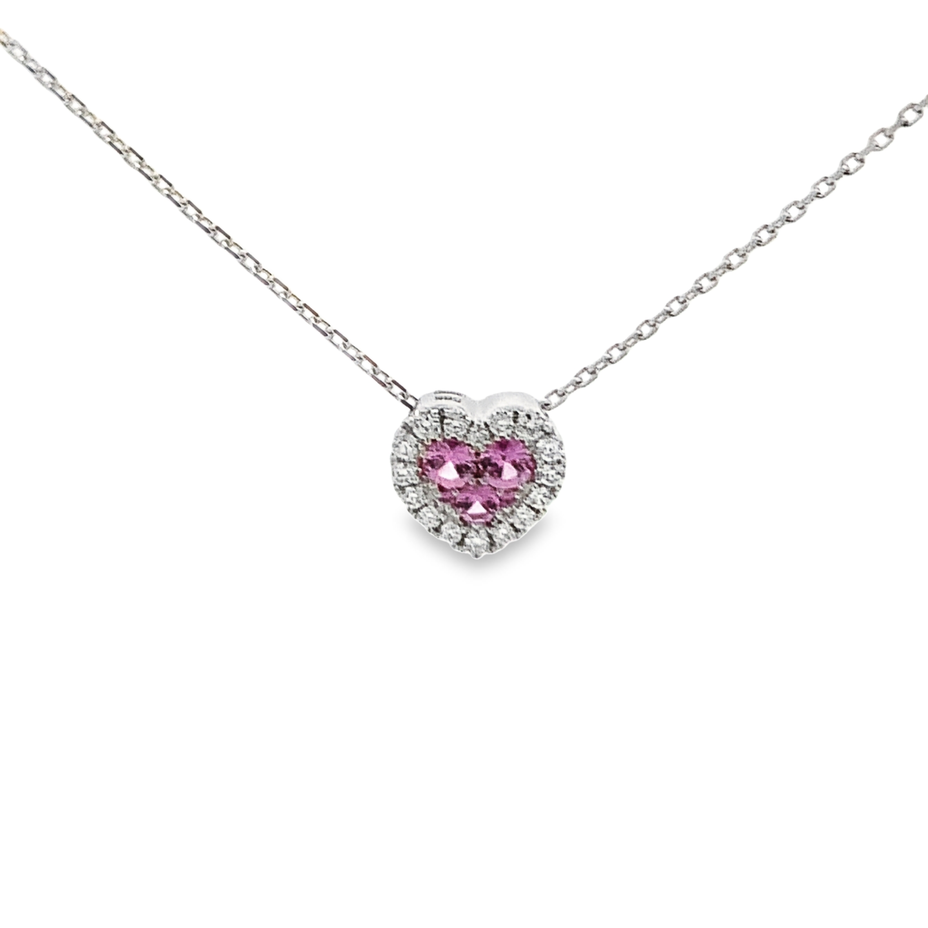 Frederic Sage 14K White Gold Pink Sapphire Heart Pendant Necklace