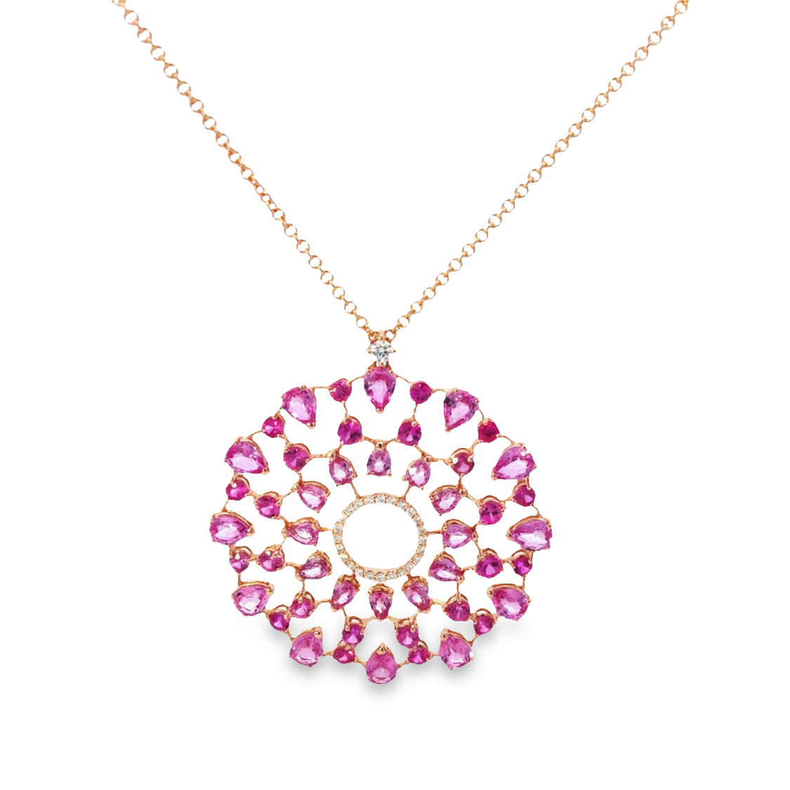 Leo Pizzo 18K Rose Gold Pink Sapphire and Diamond Starburst Necklace