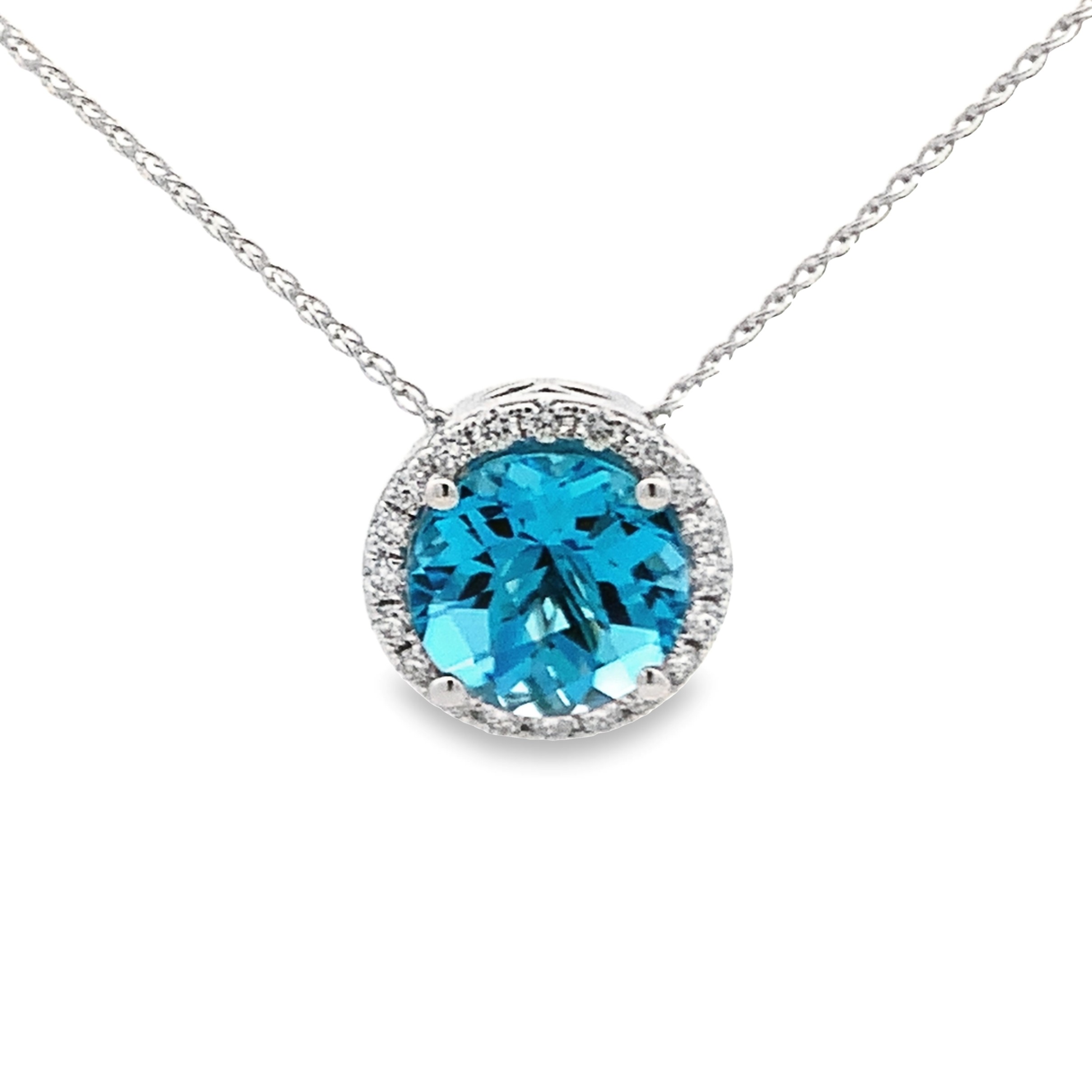 Sterling Silver Filigree Diamond And Swiss Blue Topaz Pendant