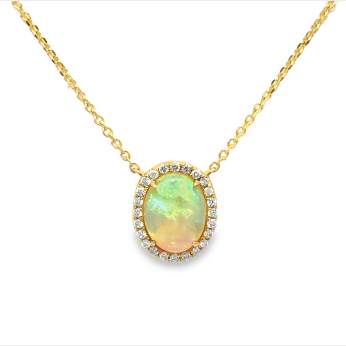 14K Yellow Gold Australian Opal and Diamond Necklace