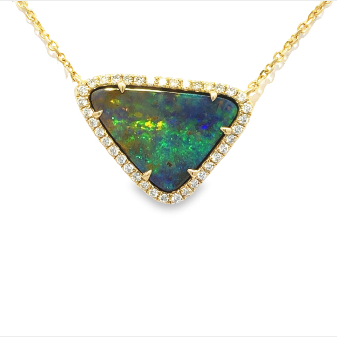 14K Yellow Gold Australian Boulder Opal and Diamond Necklace