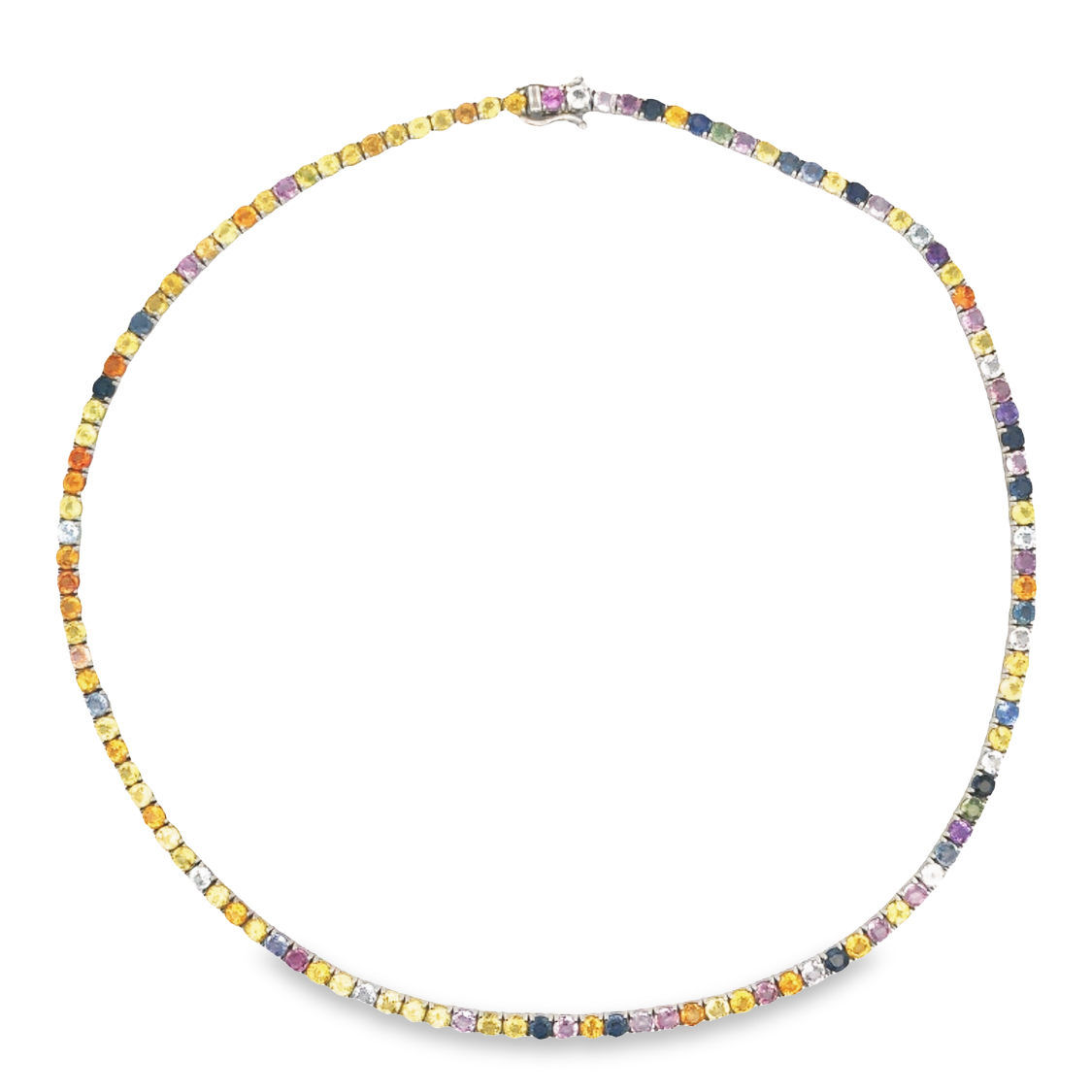 14K White Gold Multi-Color Sapphire Tennis Necklace