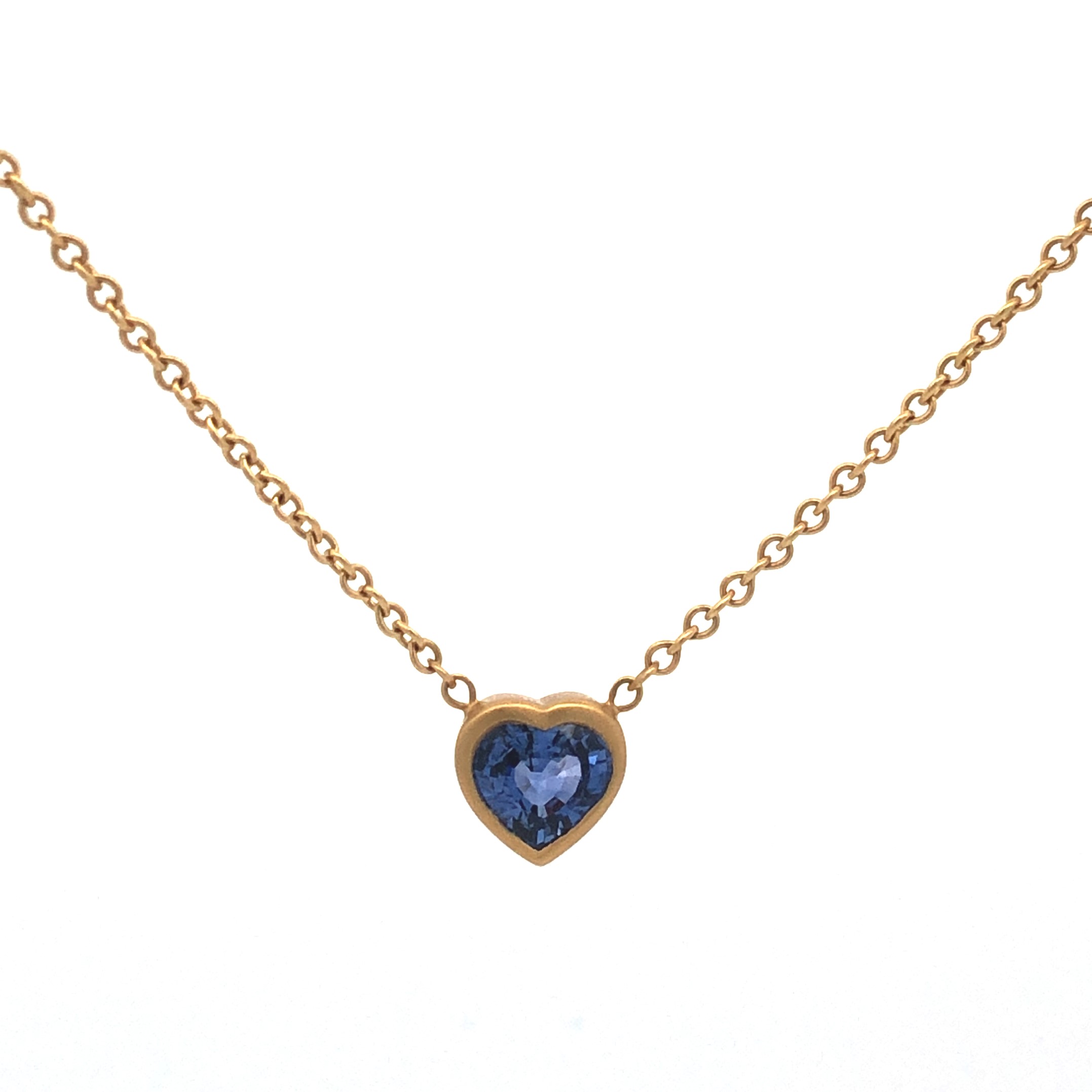 Kimberly Collins 18K Yellow Gold Sapphire Heart Bezel Necklace