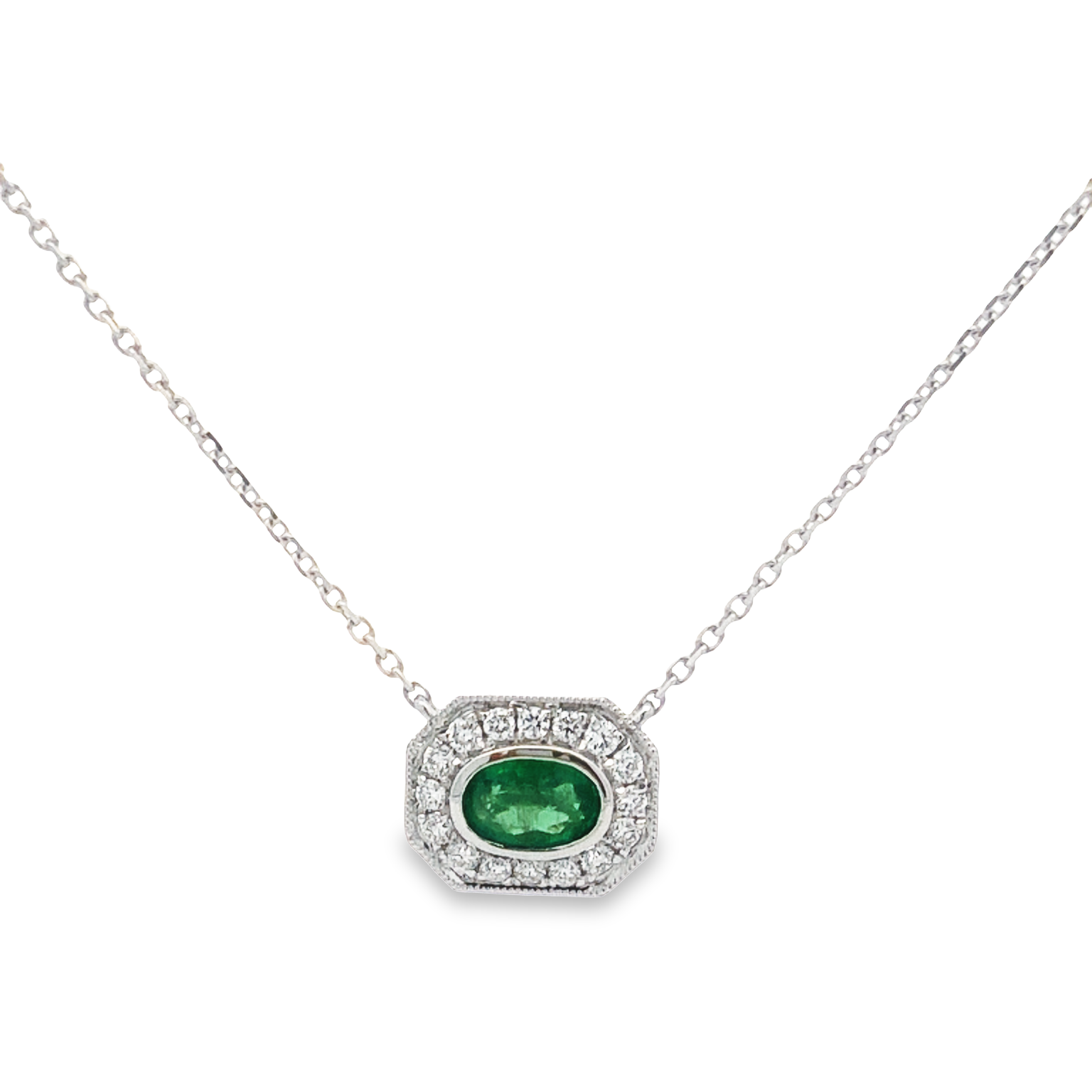 18K White Gold Emerald and Diamond Necklace