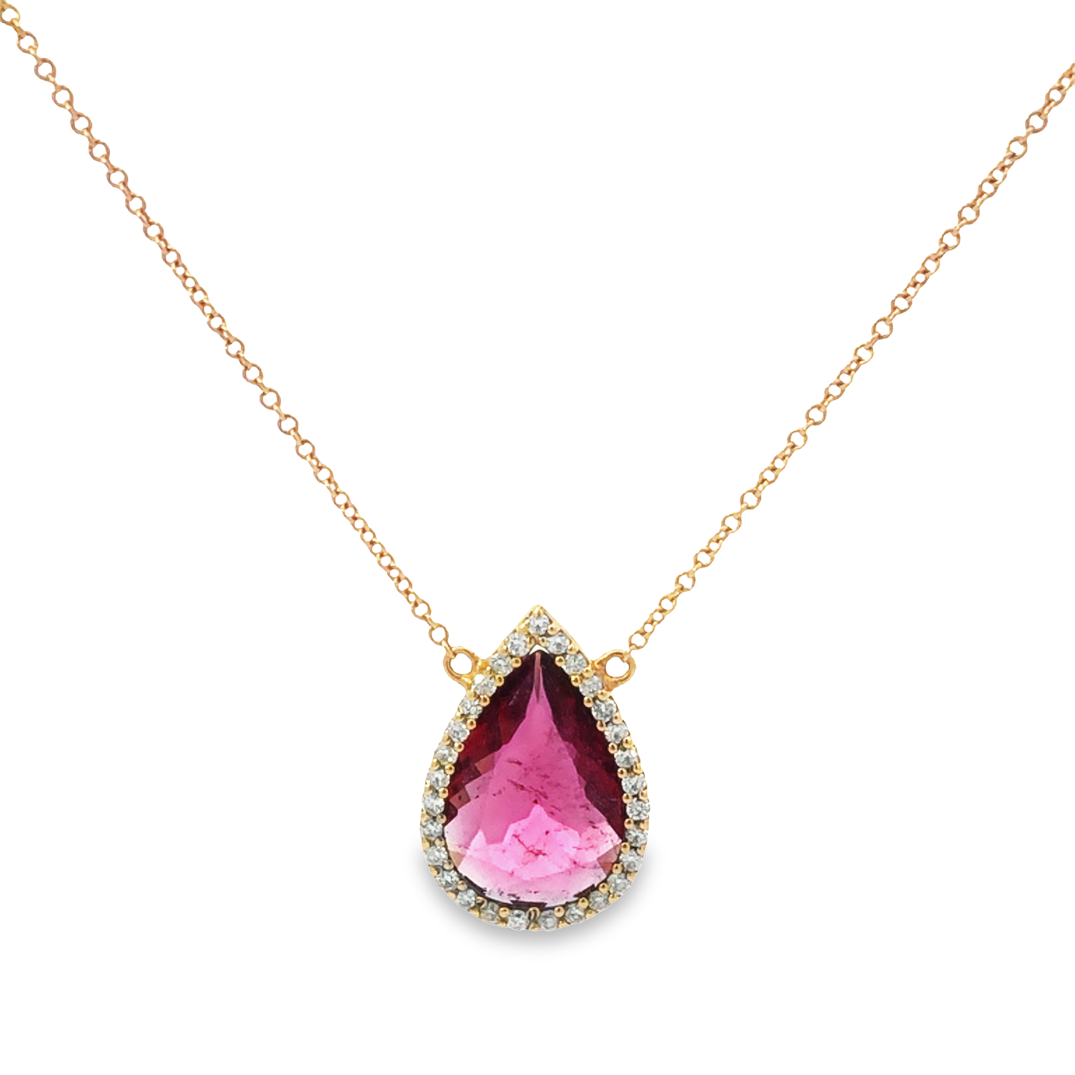 18K Rose Gold Rubellite and Diamond Necklace
