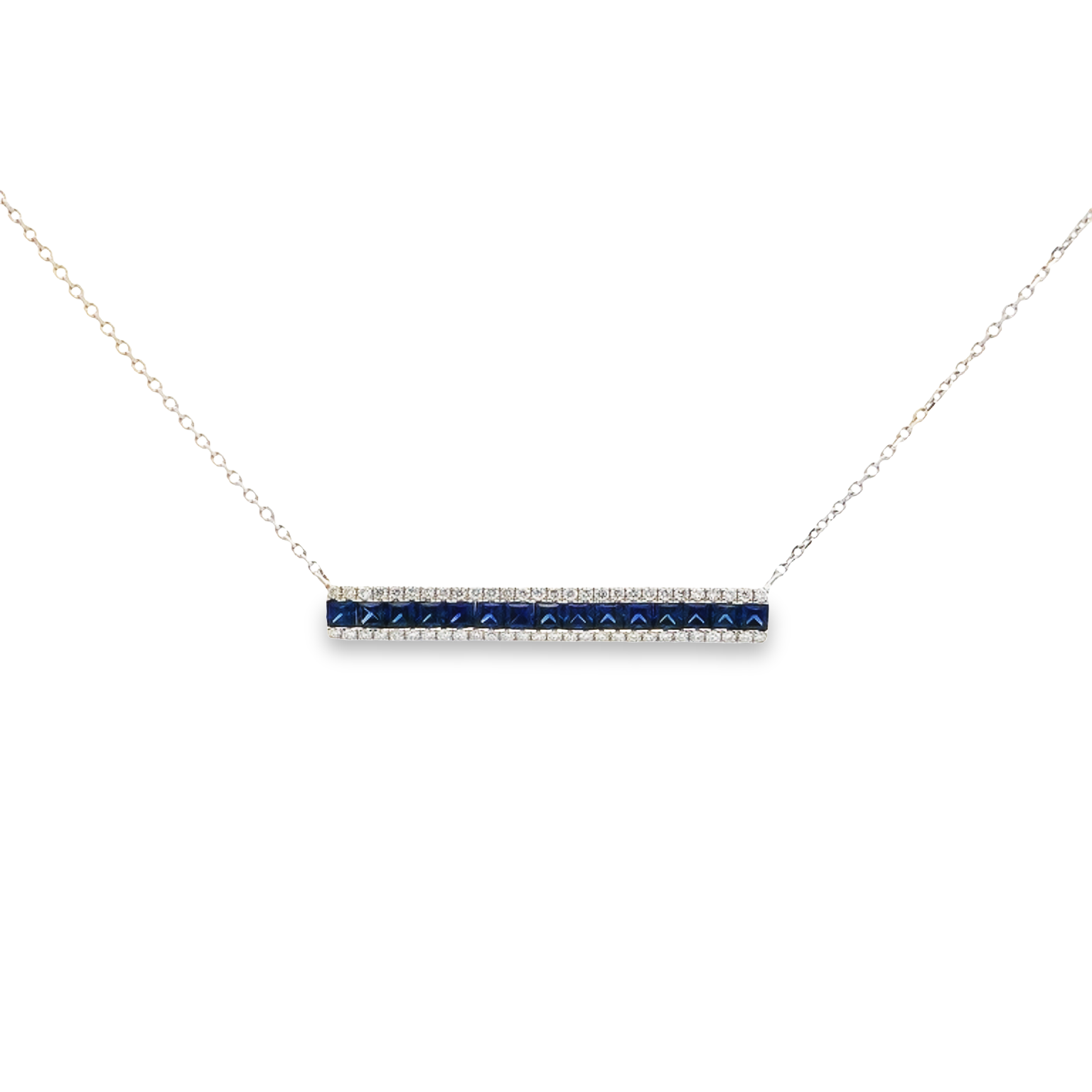 18K White Gold Sapphire and Diamond Bar Necklace