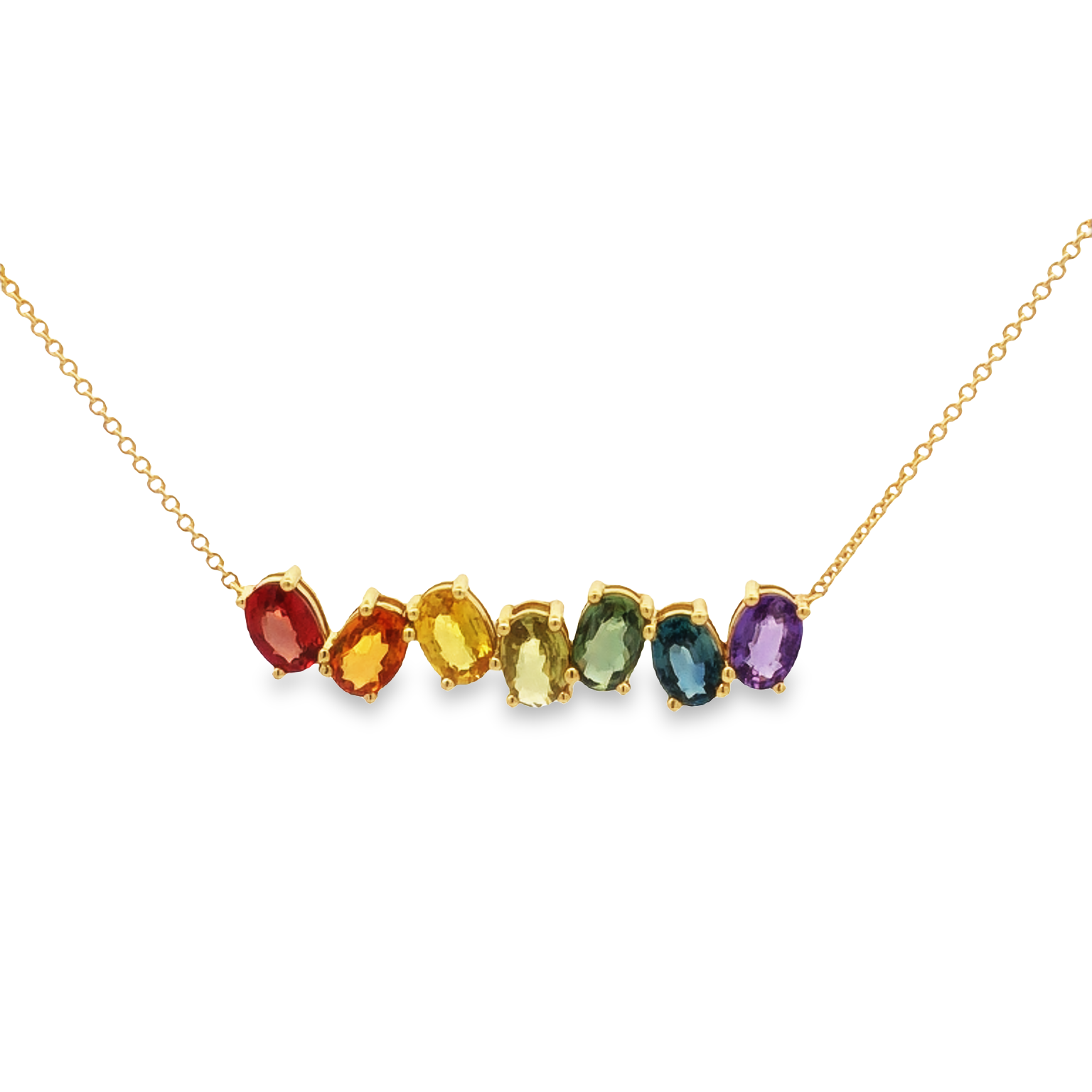 18K Yellow Gold Rainbow Sapphire Necklace