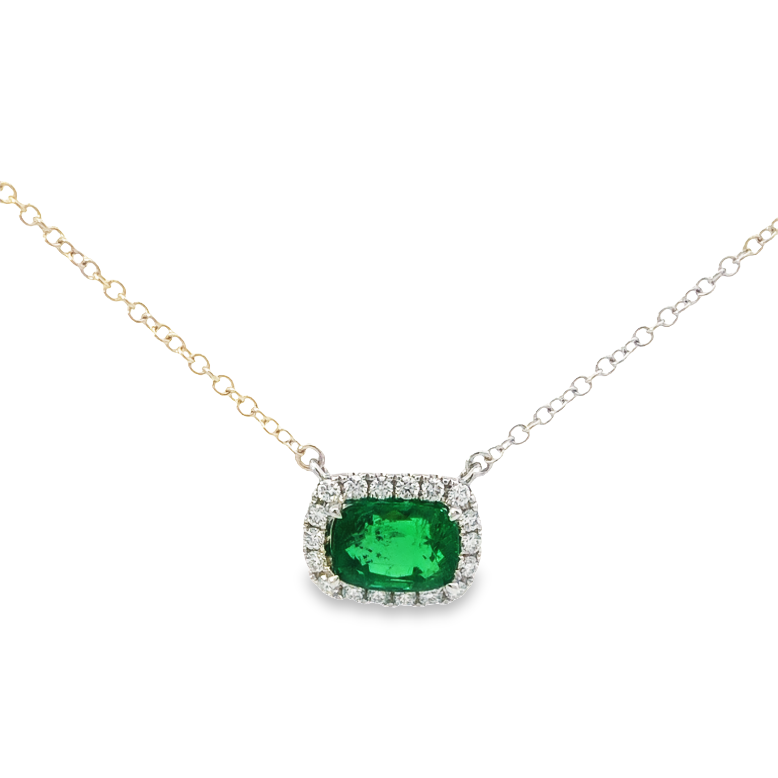 18K White Gold Emerald and Diamond Necklace