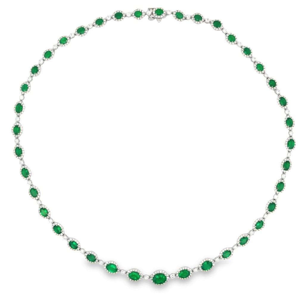 18K White Gold Emerald and Diamond Necklace