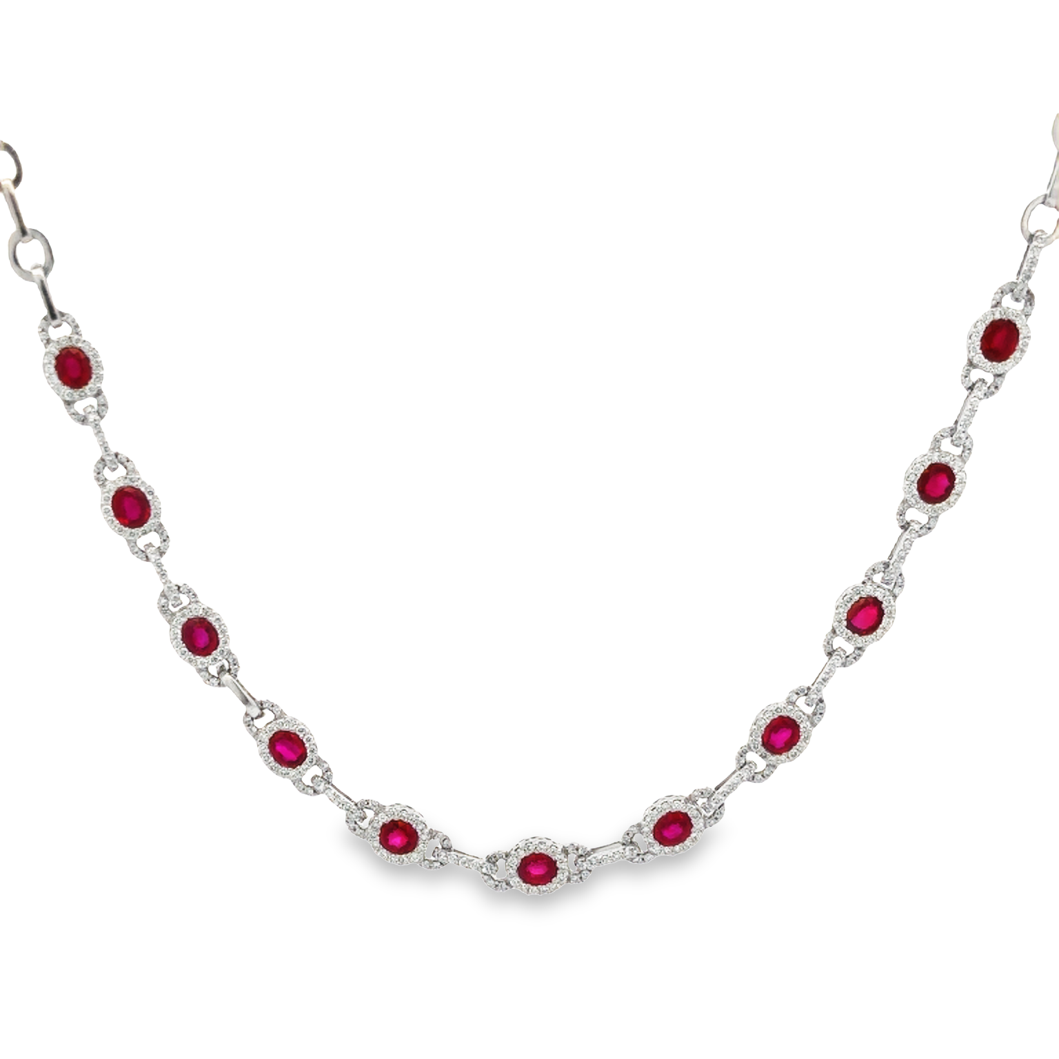 18K White Gold Ruby and Diamond Necklace