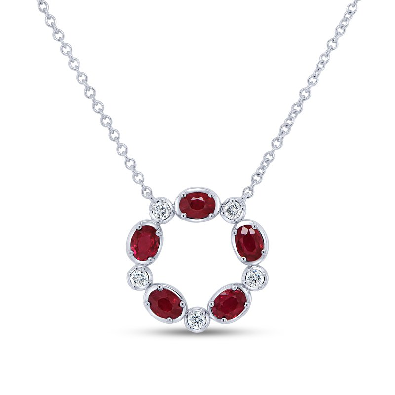 Uneek 18K White Gold Ruby and Diamond Circle Necklace