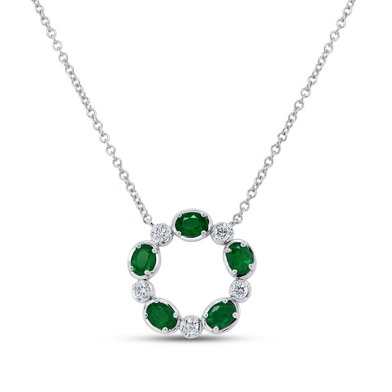 Uneek 18K White Gold Emerald and Diamond Circle Necklace