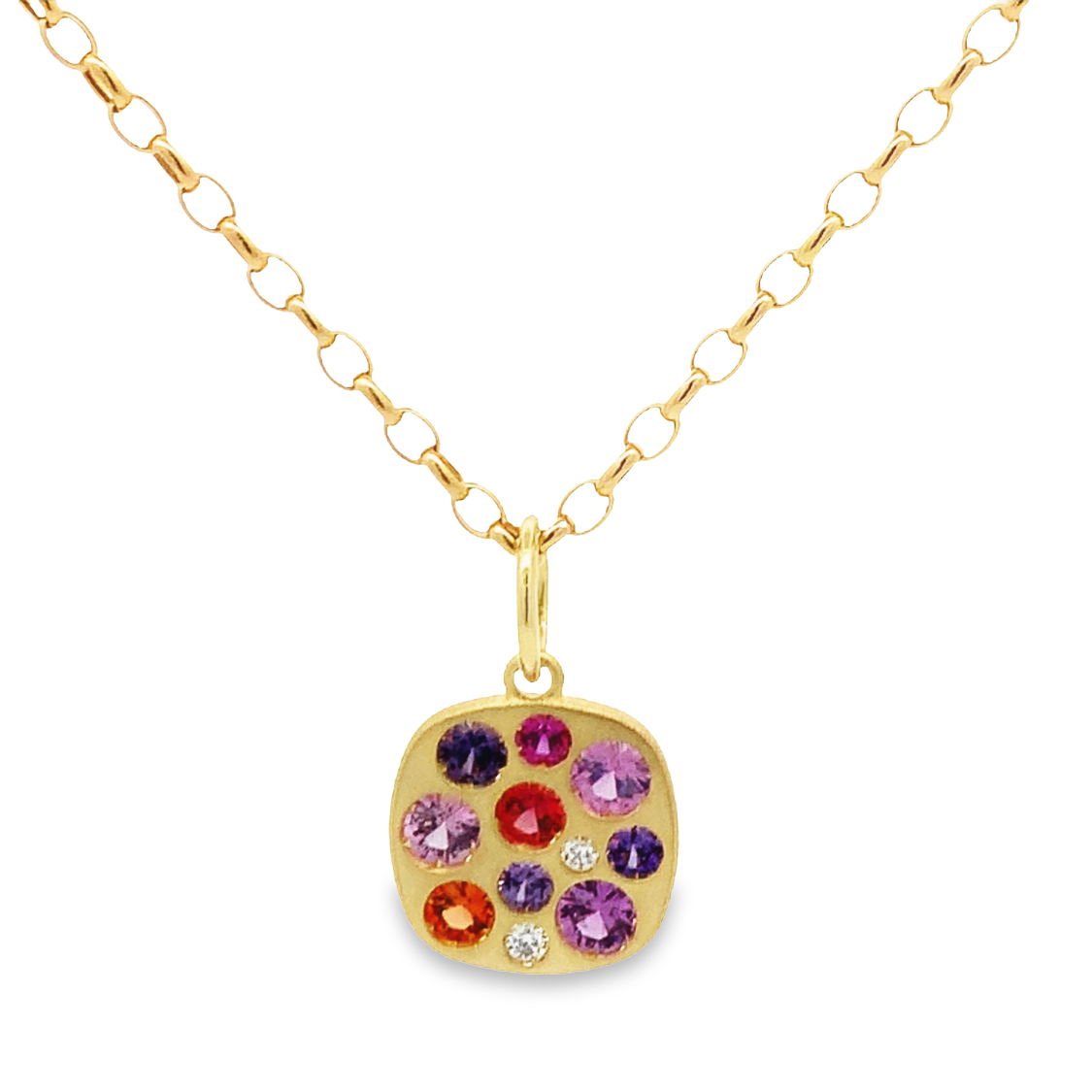 Lauren K 18K Yellow Gold Orange, Pink and Purple Sapphire Dots Necklace
