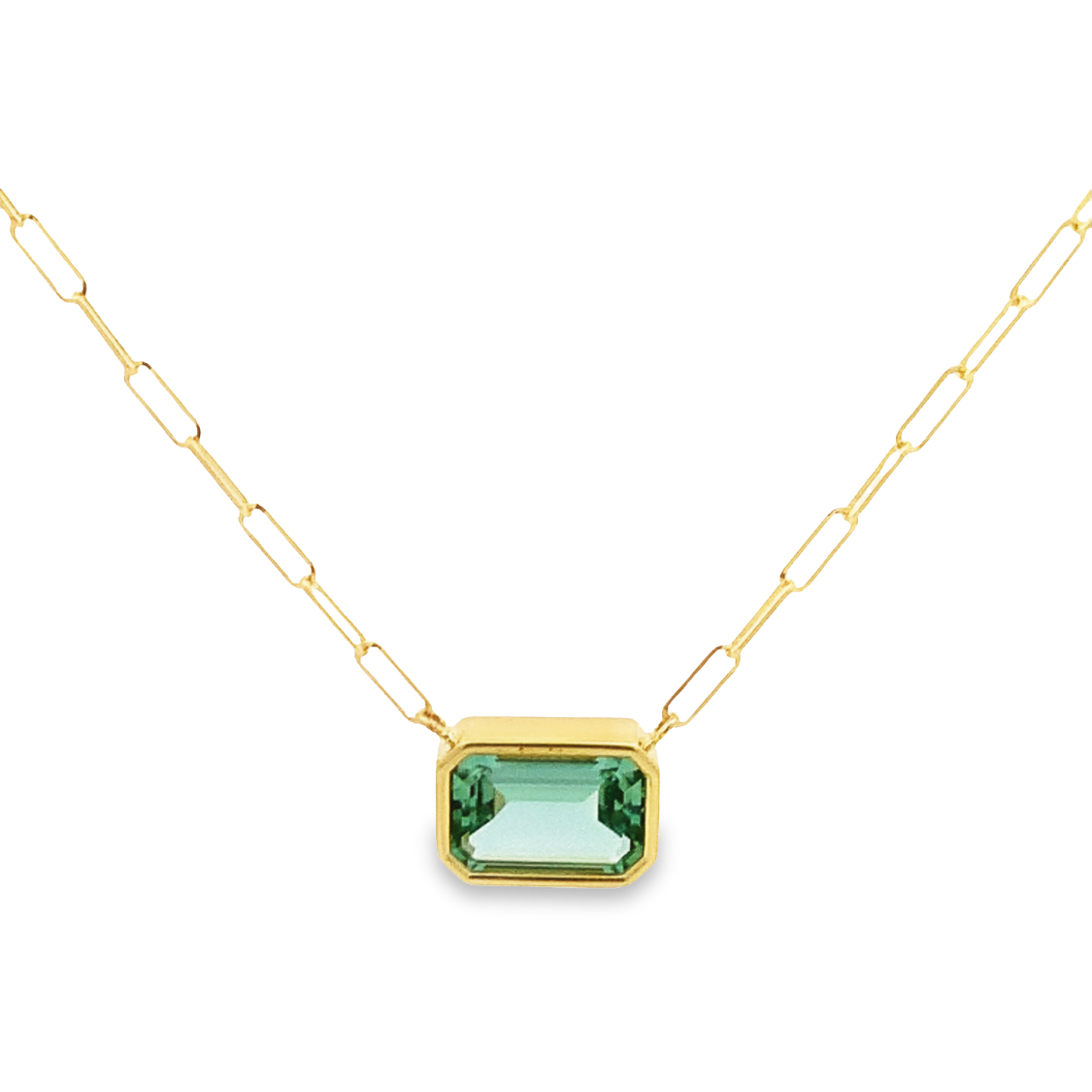 Lauren K 18K Yellow Gold Green Tourmaline Bezel Necklace