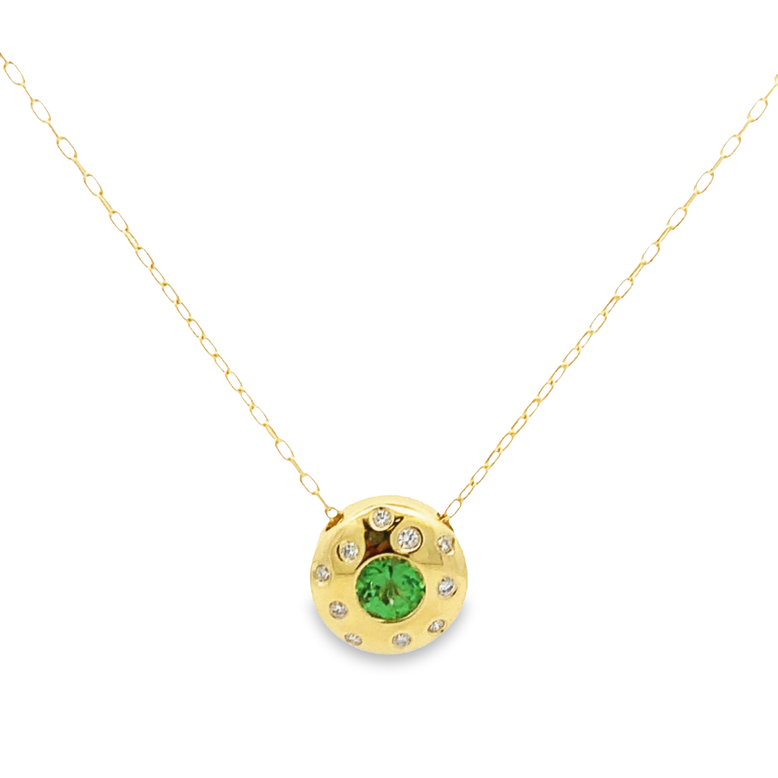 Lauren K 18K Yellow Gold Tsavorite and Diamond Circle Pendant Necklace