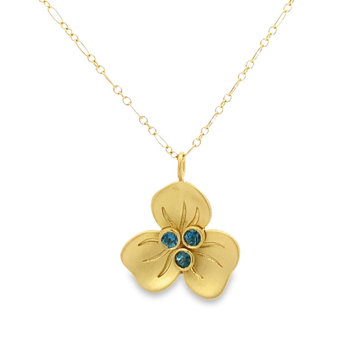 Lauren K 18K Yellow Gold Aquamarine Pansy Necklace