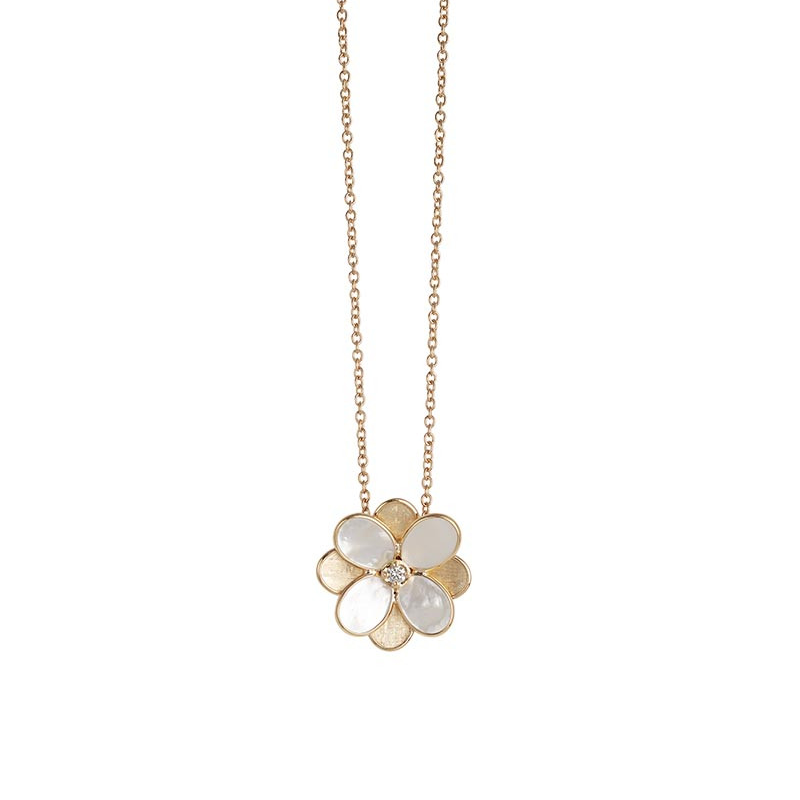 Marco Bicego 18K Yellow Gold Lunaria Collection Flower Necklace with 4 Mother of Pearl Petals